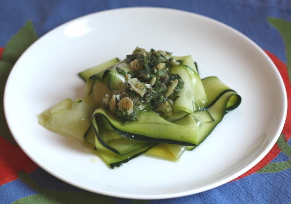 Courgette Ribbons with Almond Pesto Recipe