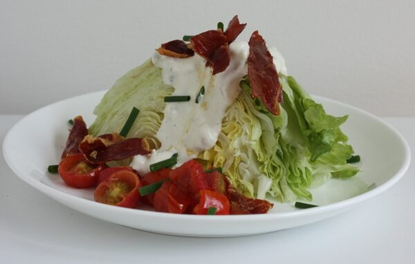 a better wedge salad: with roasted tomatoes and roasted shallot blue cheese dressing | writes4food.com