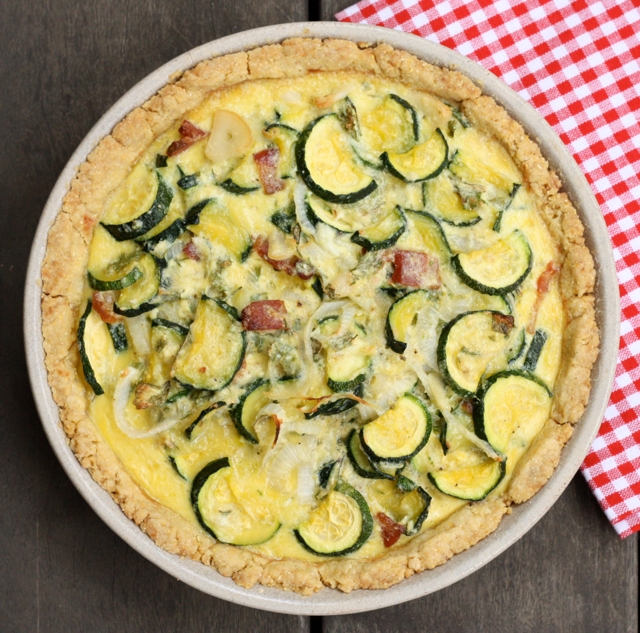 recipe for zucchini and bacon pie in savory no-roll pie crust | writes4food.com