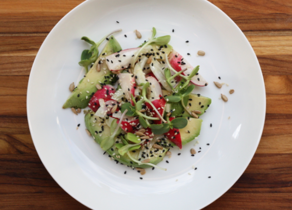 radish and avocado salad with toasted seeds recipe | writes4food.com